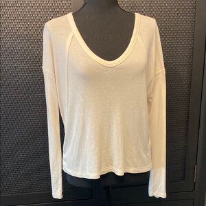 Lulus Cream Thermal Ribbed Scoop Neck Long Sleeve Top Medium